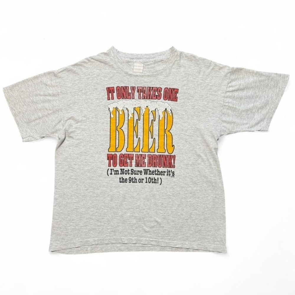 Vintage 90s Beer Drinking Novelty Joke Humour Funny Single Stitch T-shirt XL